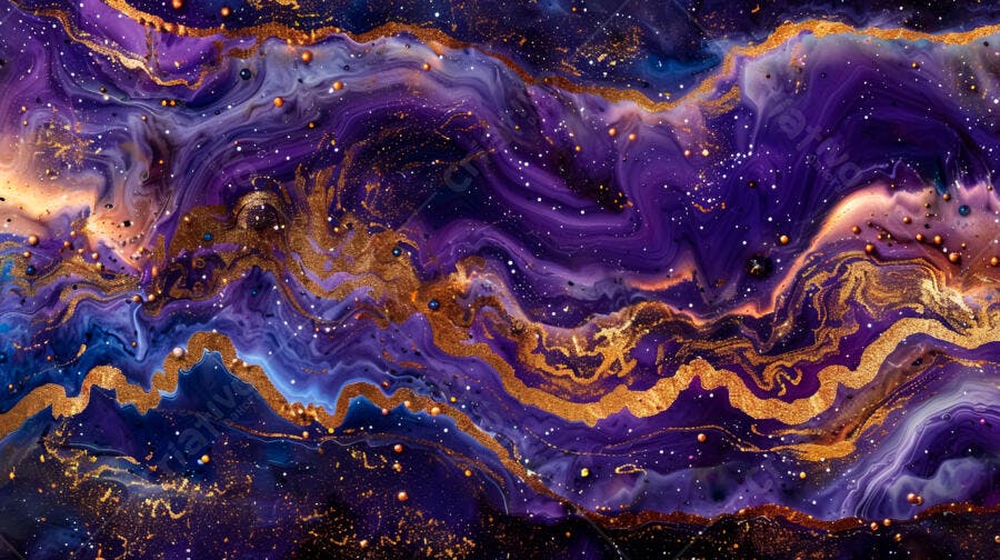 Arte Abstrata Roxo Dourado Fluido