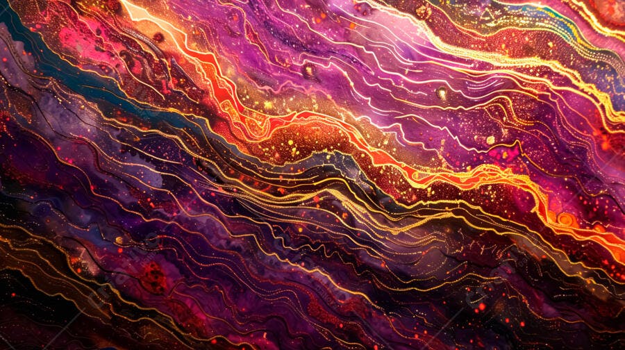 Arte abstrata roxa ouro e vermelha