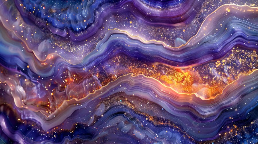 Arte Abstrata com tons roxos e dourados