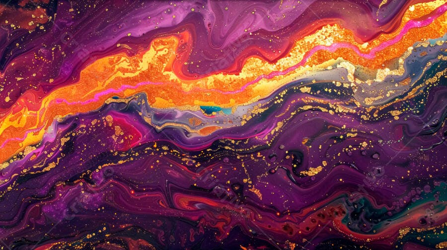 Arte Abstrata Roxo Dourado Fluido