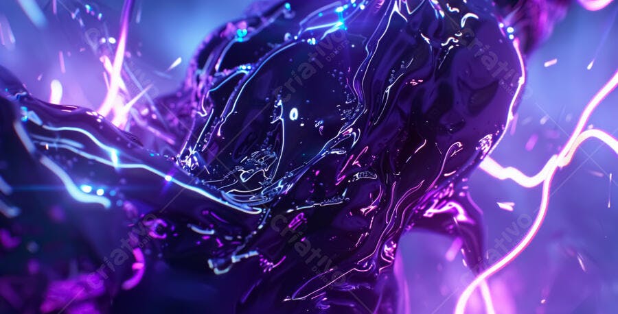 Fluido metálico roxo e azul com luzes neon