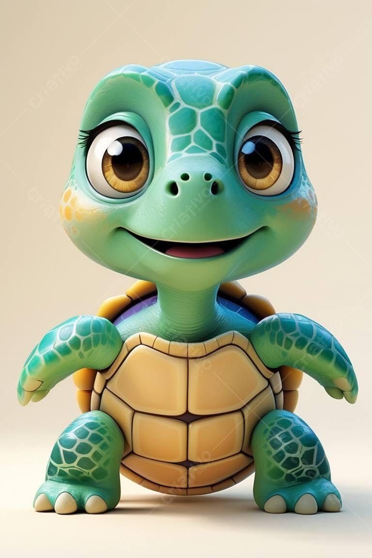 Tartaruga fofa desenho animado verde