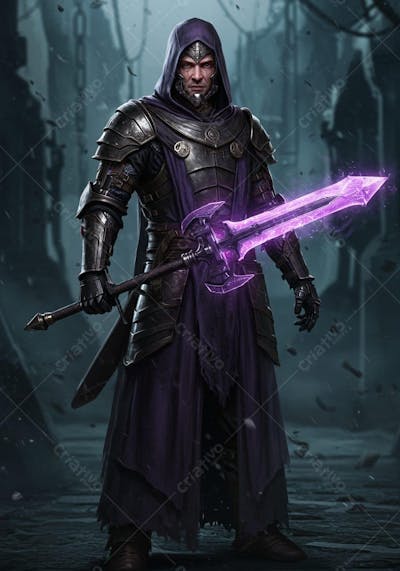 Mago cibernético  medieval segurando uma espada