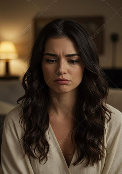 Mulher Morena com o Rosto Triste