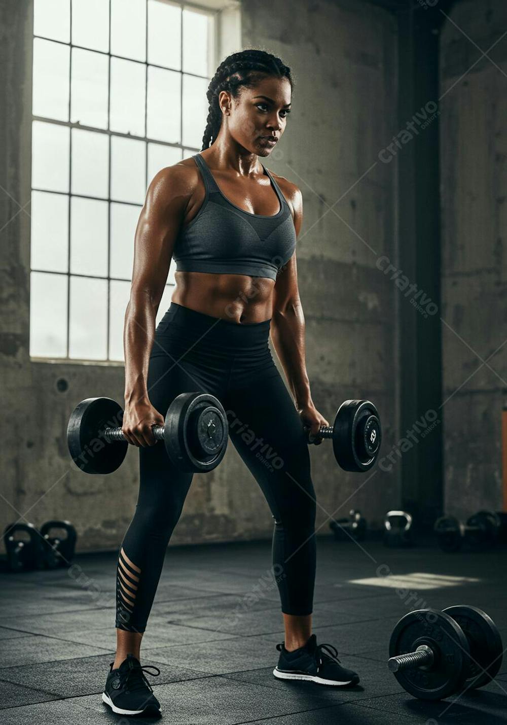 mulher fitness na academia erguendo peso