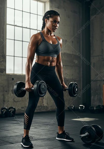 mulher fitness na academia erguendo peso