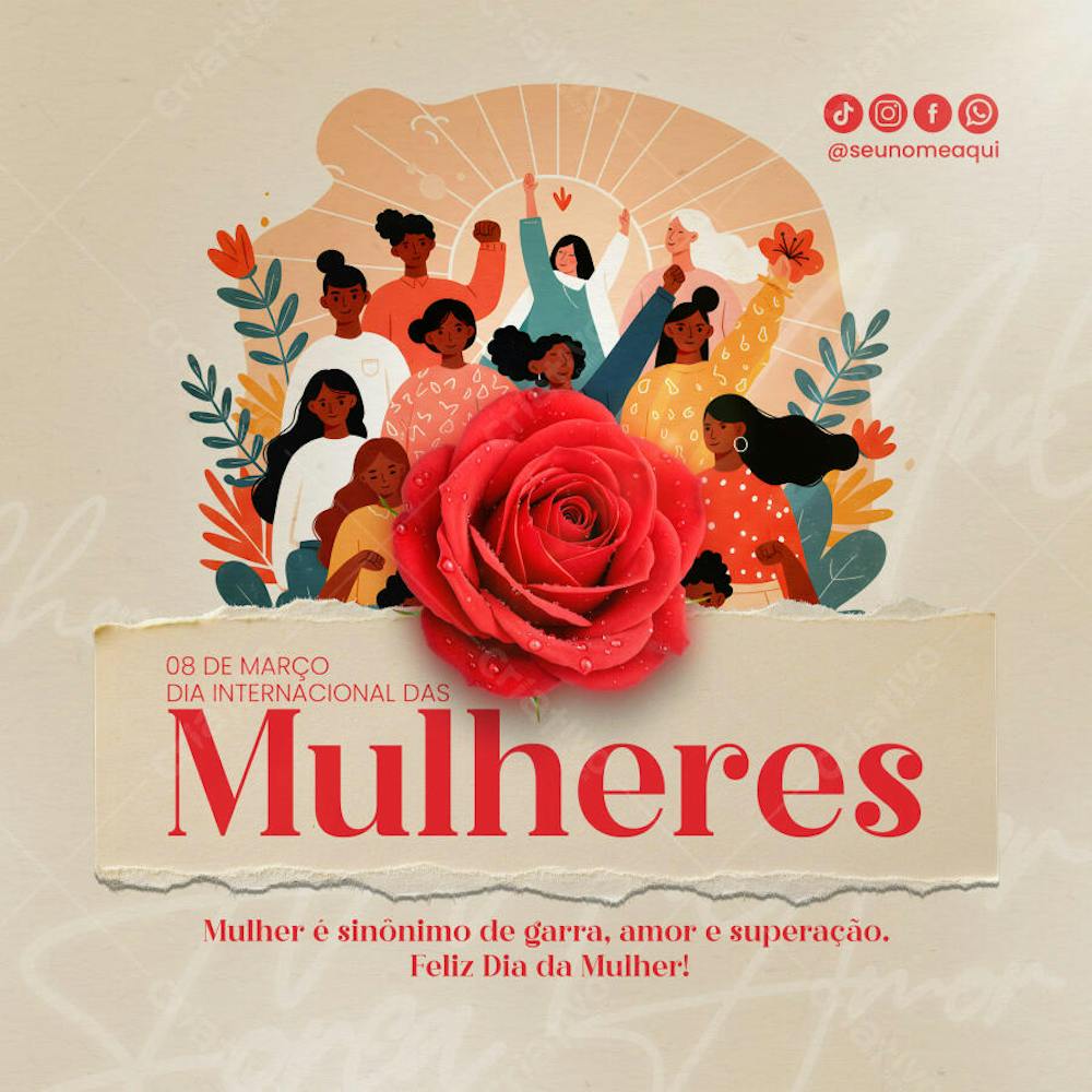 Dia Internacional da Mulher 08 de março social media Psd