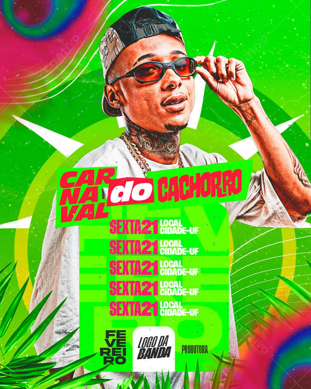 FLYER AGENDA DE SHOWS CARNAVAL CACHORRO PSD EDITÁVEL