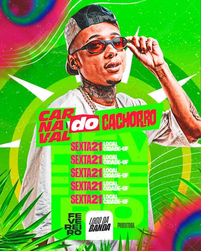 FLYER AGENDA DE SHOWS CARNAVAL CACHORRO PSD EDITÁVEL