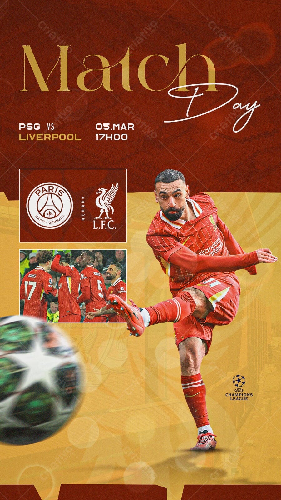 Flyer PSG x Liverpool 05 de Março PSD Editável