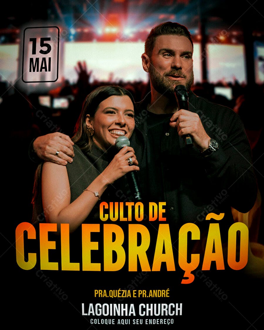Flyer para Culto de Celebração 15 de Maio PSD Editável