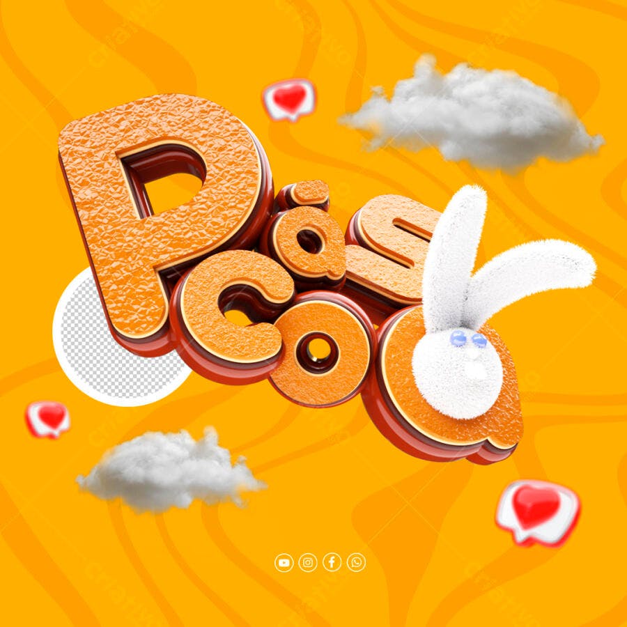 Selo 3D páscoa laranja e branco com coelhinho