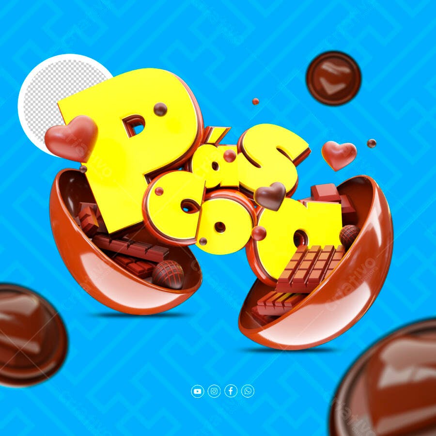 Selo 3D Pascoa chocolate amarelo e marrom
