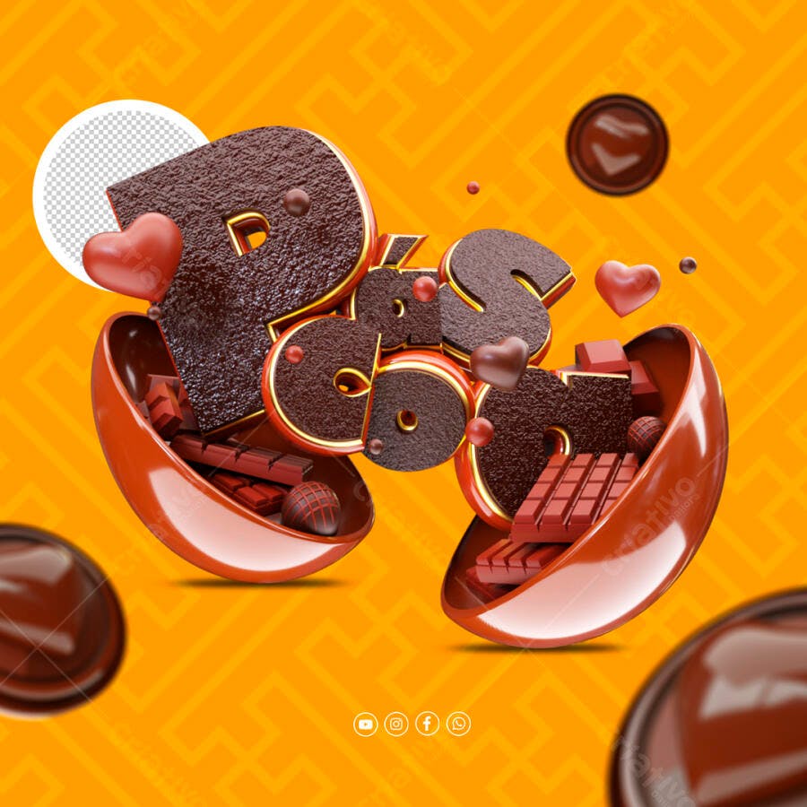 Selo 3D Dia dos Namorados Chocolate Marrom e Dourado
