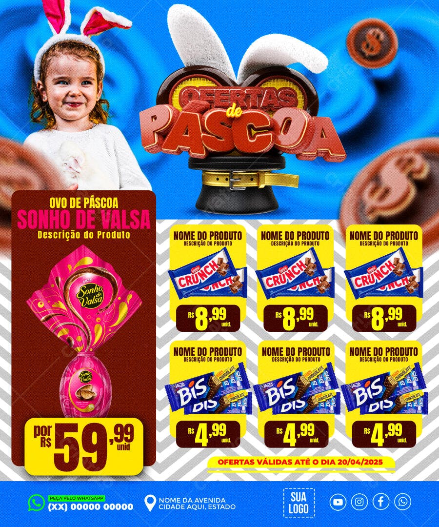 Flyer Páscoa com Ofertas de Chocolates PSD Editável