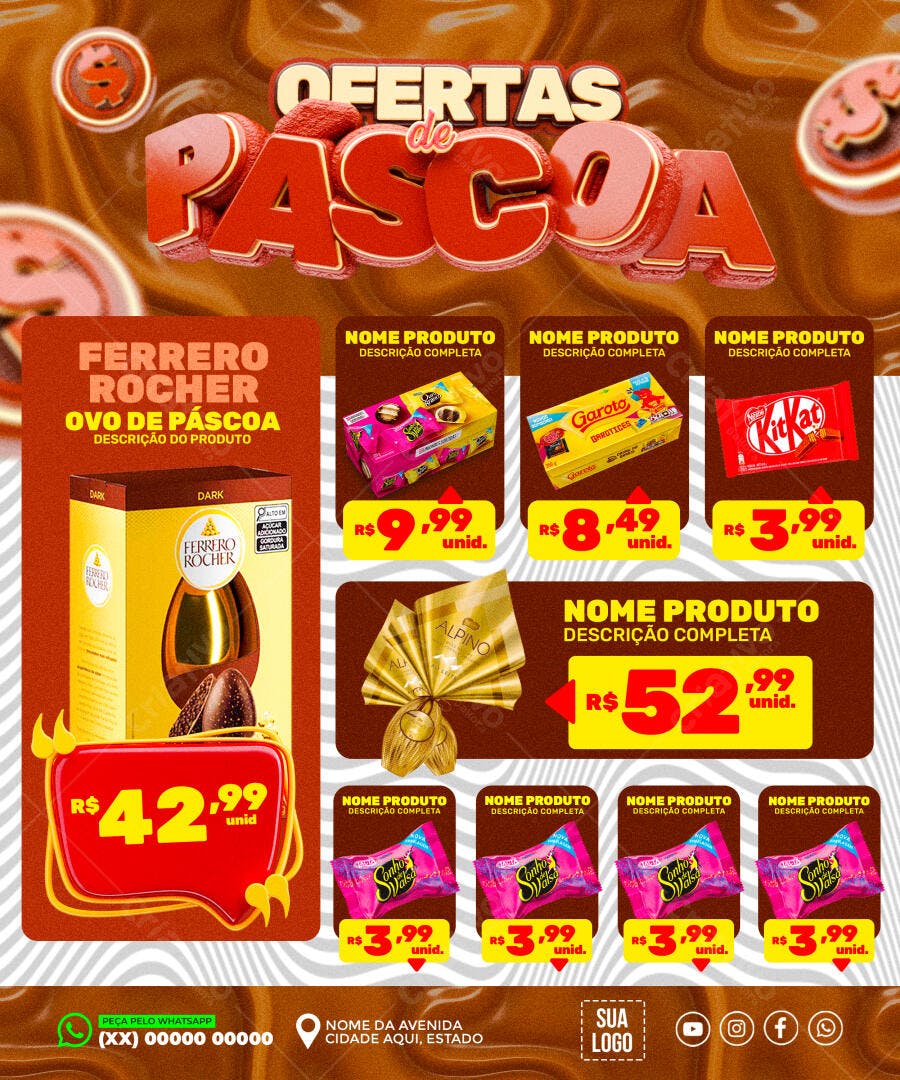 Flyer Páscoa com Ofertas de Chocolates PSD Editável
