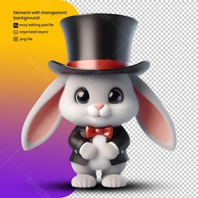 Personagem em 3D Coelho Mágico para Páscoa png