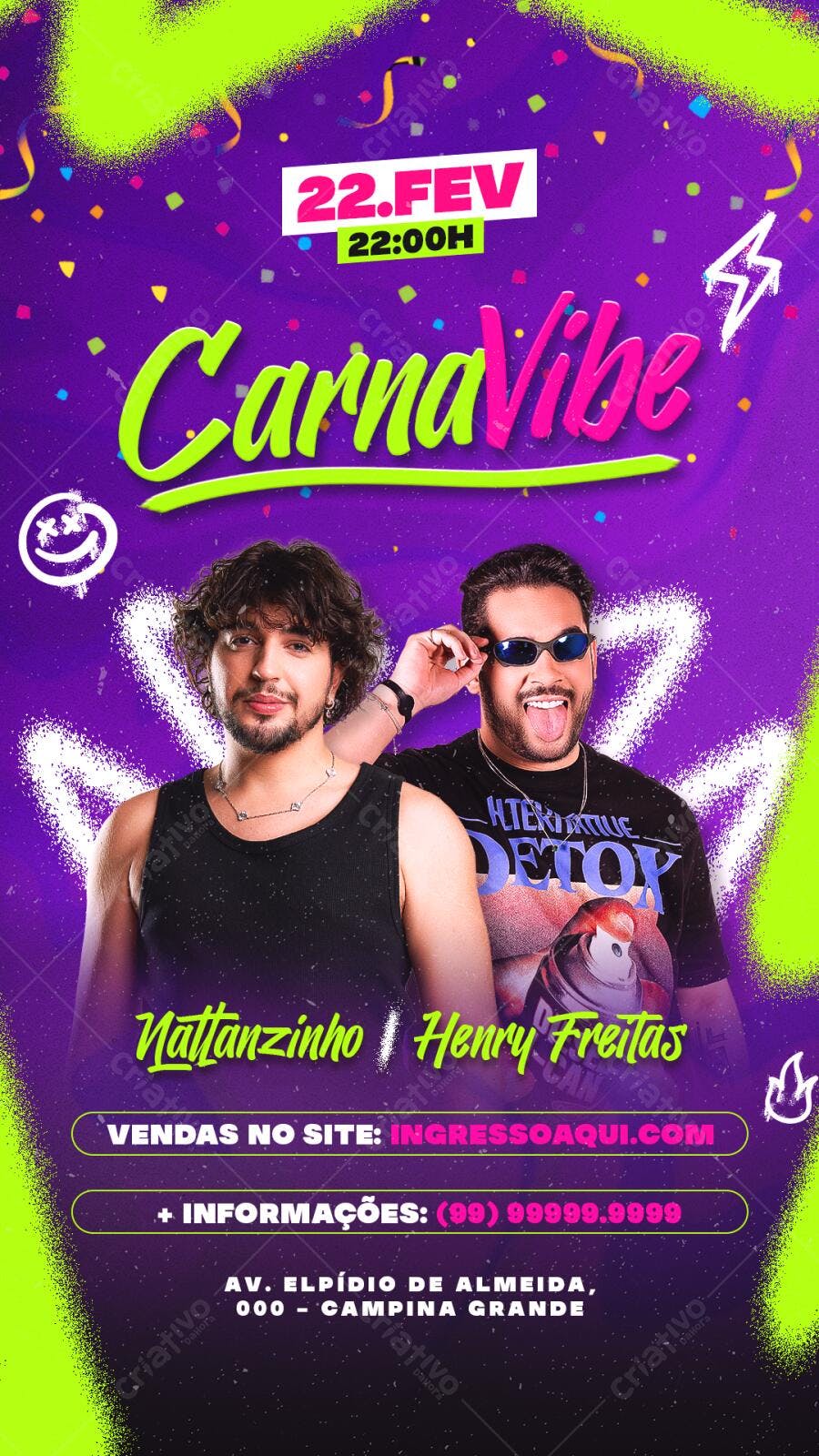 Flyer Festa CarnaVibe 22 de Fevereiro PSD Editável