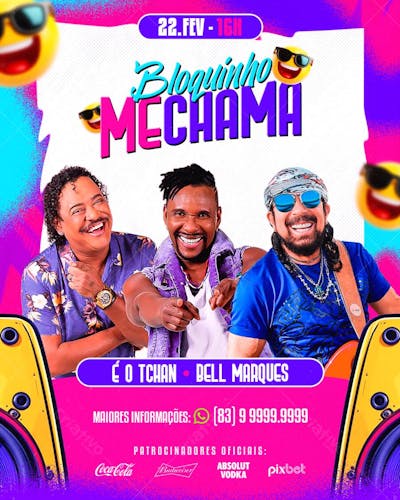 FLYER de CARNAVAL PSD FEED BLOQUINHO ME CHAMA FLYER DE CARNAVAL