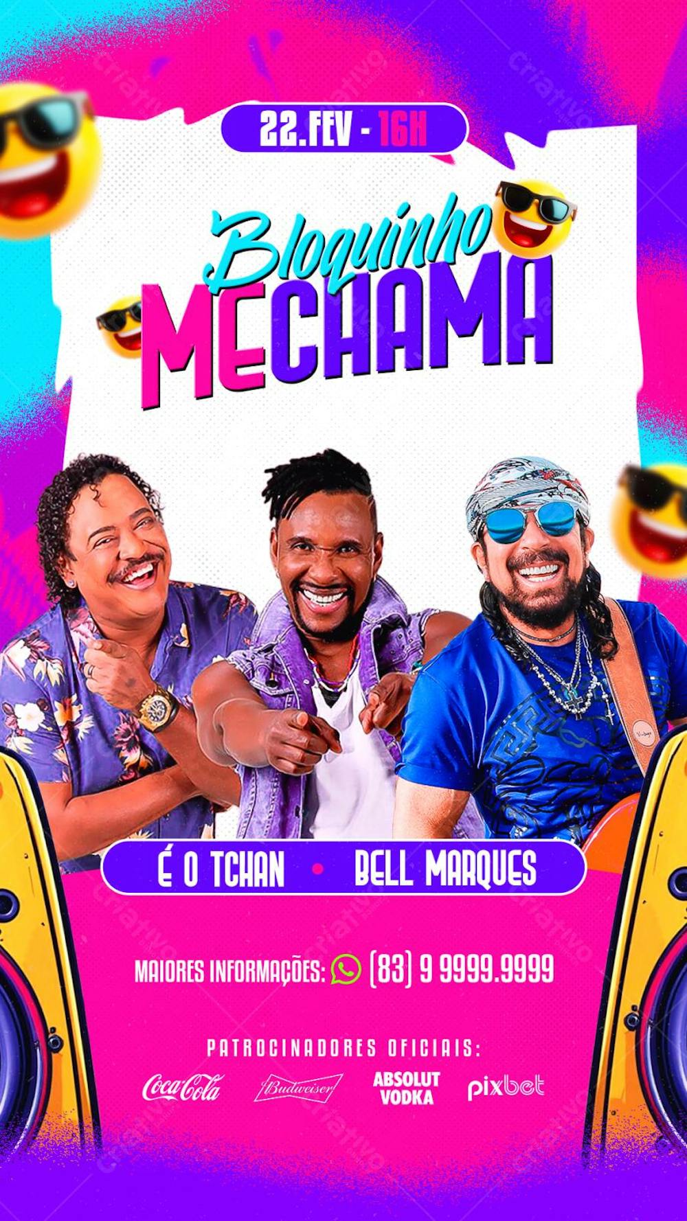 FLYER de CARNAVAL PSD STORIES BLOQUINHO ME CHAMA FLYER DE CARNAVAL