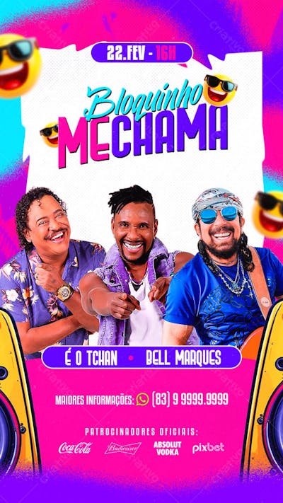 FLYER de CARNAVAL PSD STORIES BLOQUINHO ME CHAMA FLYER DE CARNAVAL