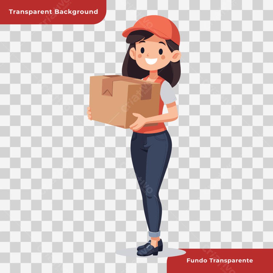 Ilustração PSD Editável de Entregadora com Caixa