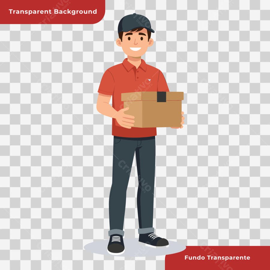 Ilustração Entregador com Caixa PSD Editável