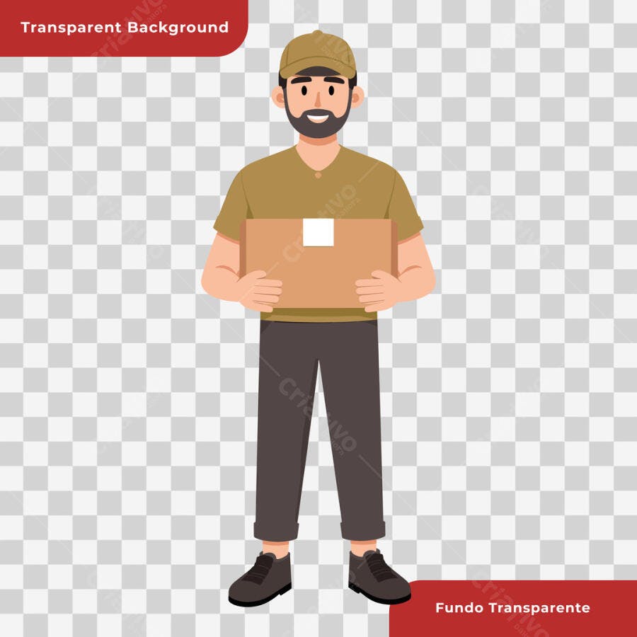 Ilustração Entregador com Pacote PSD Editável