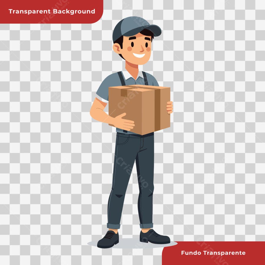 Ilustração Entregador com Caixa PSD Editável