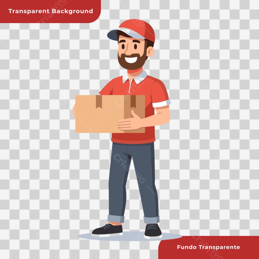 PSD Ilustração Entregador com Caixa para E-commerce