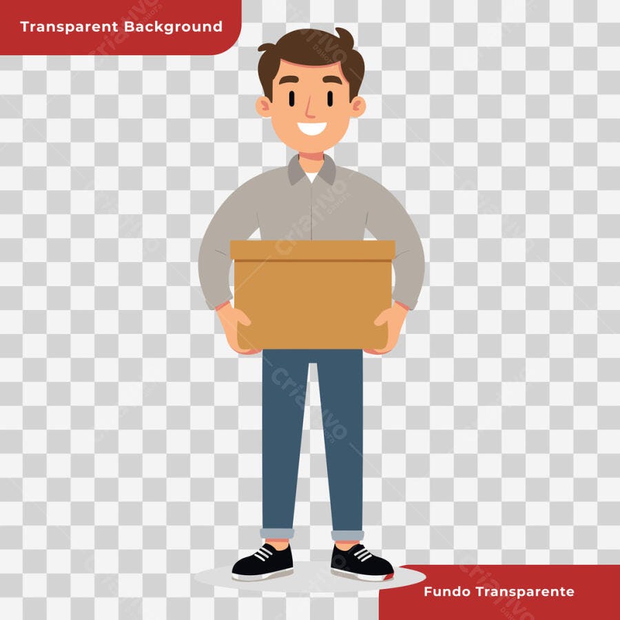 Ilustração Pessoa Carregando Caixa PSD Editável