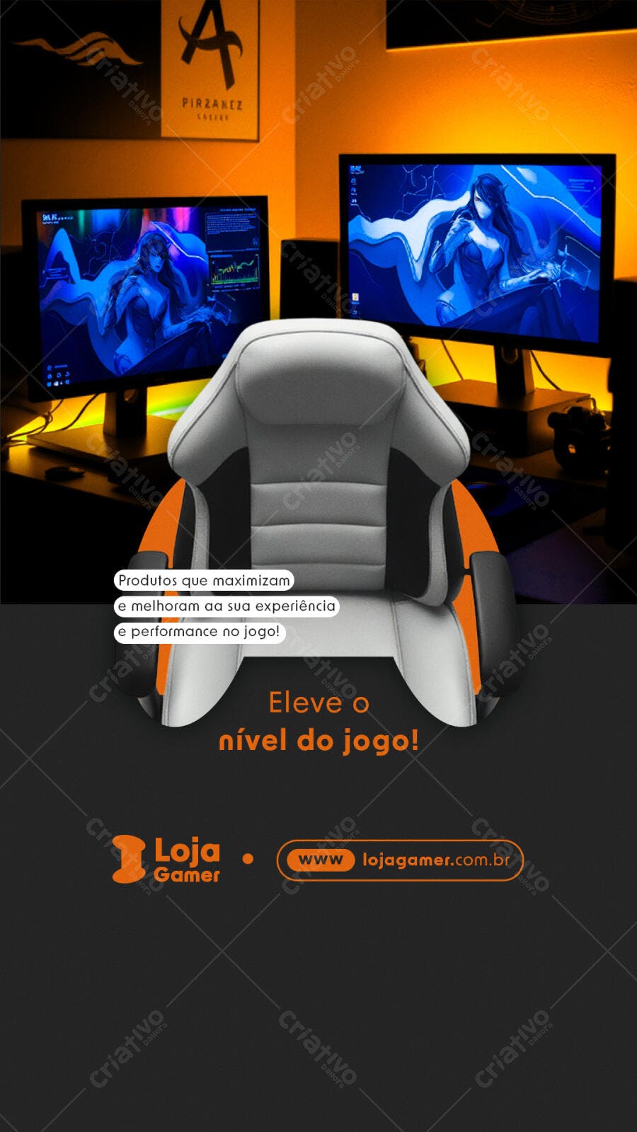 Flyer Gamer com Cadeira e Monitores PSD Editável