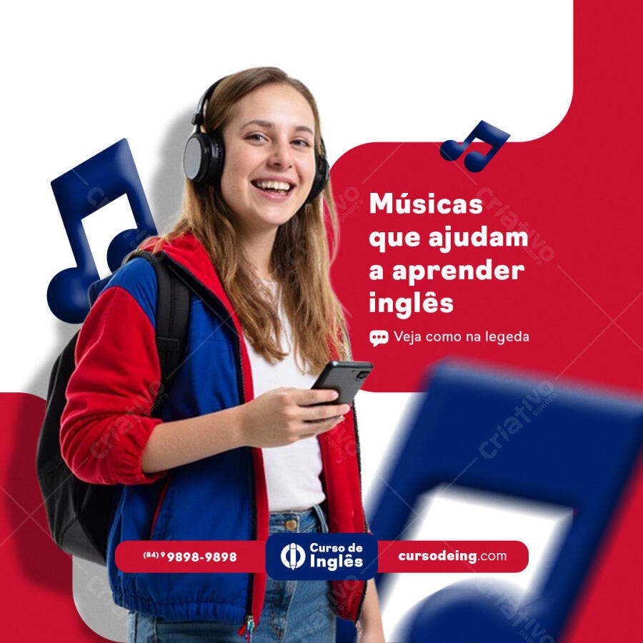 Flyer Curso de Inglês com Música PSD Editável