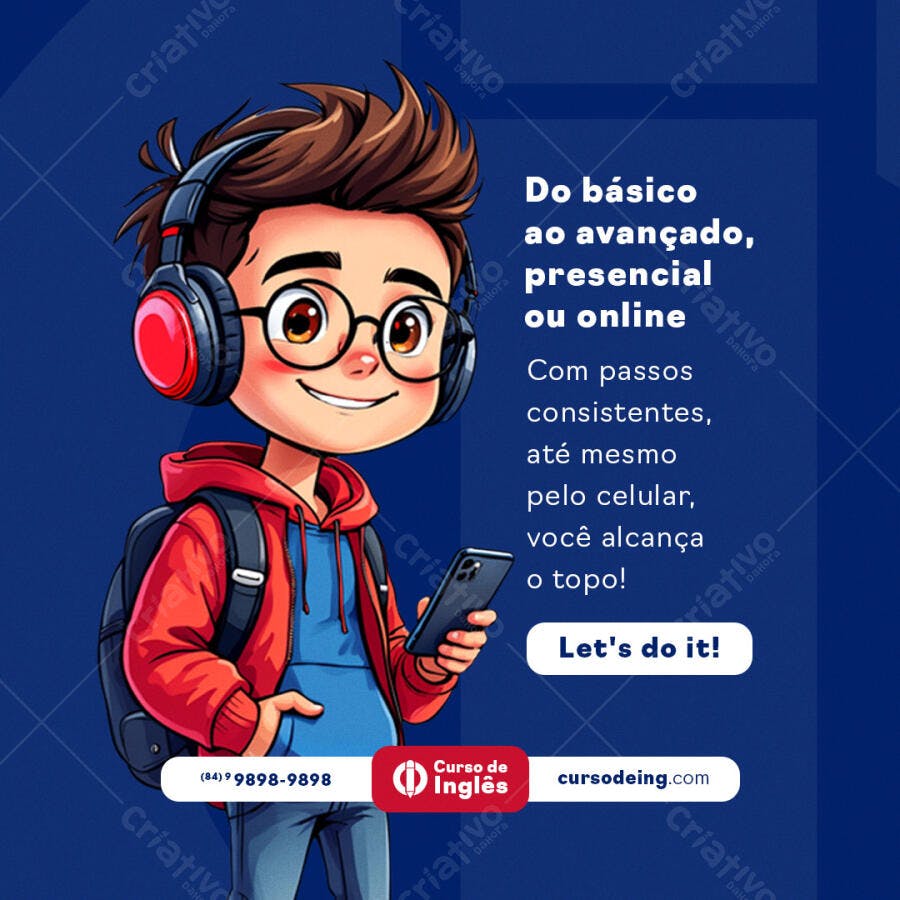 Post para Redes Sociais Curso de Inglês PSD Editável