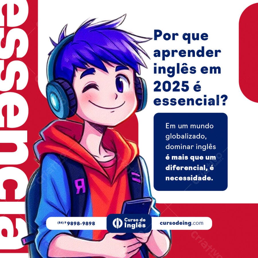 Post para Curso de Inglês 2025 PSD Editável