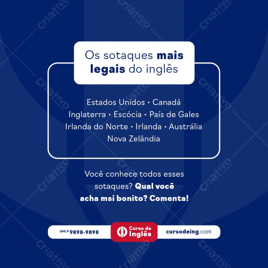 Post para Instagram Curso de Inglês PSD Editável