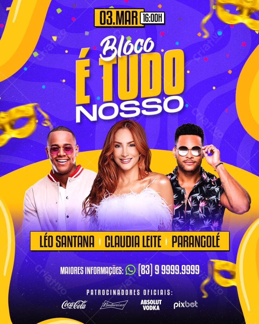 Flyer Bloco de Carnaval 03 de Março PSD Editável