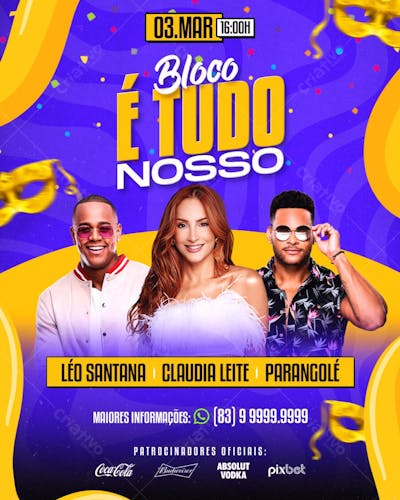 Flyer de carnaval PSD bloco é tudo nosso FEED