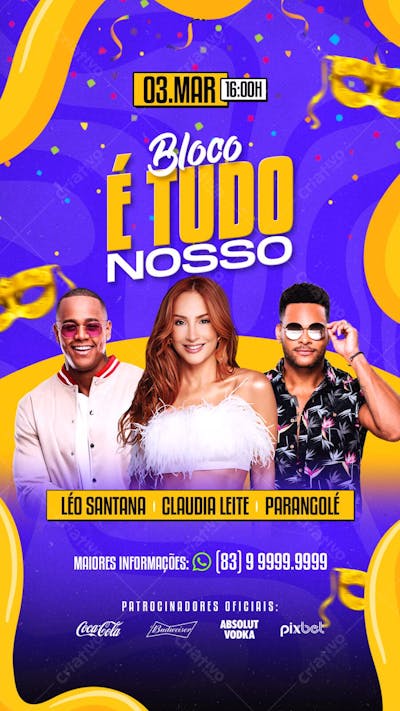 Flyer de carnaval PSD bloco é tudo nosso STORIES