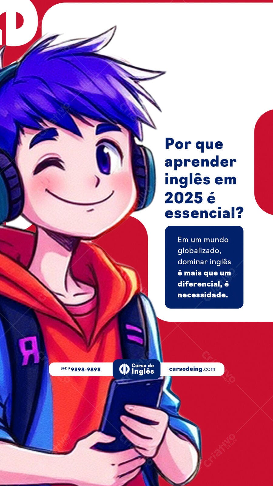 Flyer Curso de Inglês 2025 PSD Editável