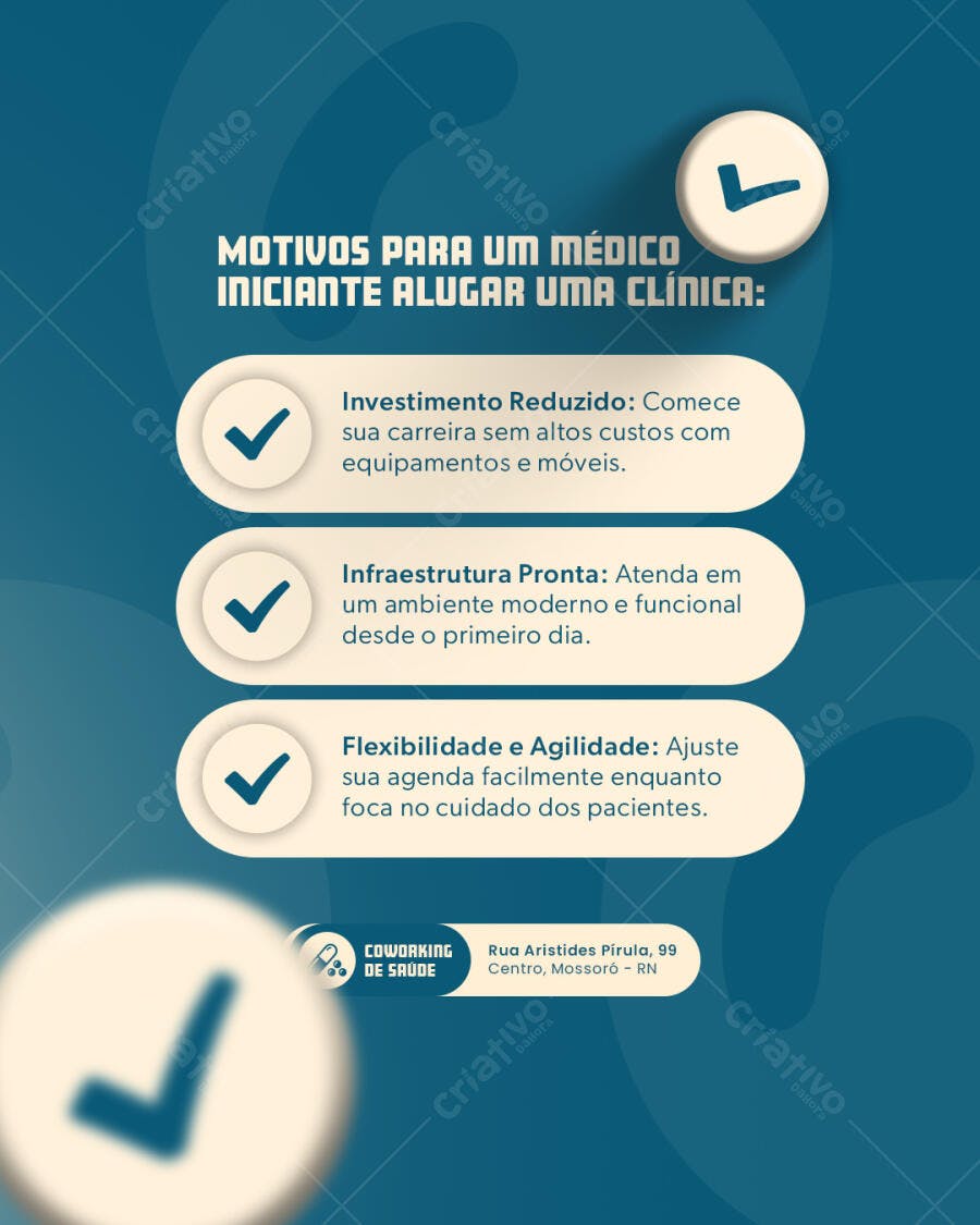 Infográfico Motivos para Médico Alugar Clínica PSD Editável