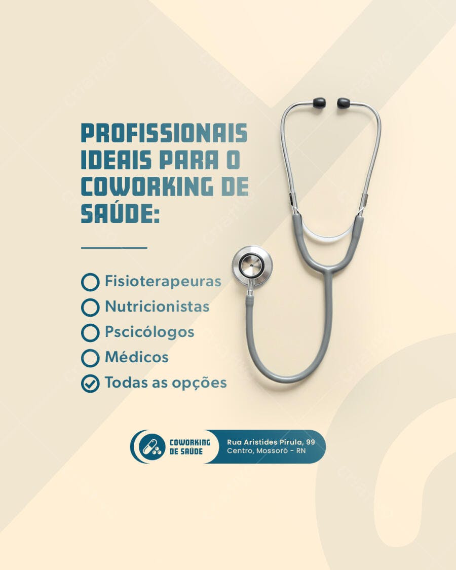Post para Redes Sociais Coworking de Saúde PSD Editável