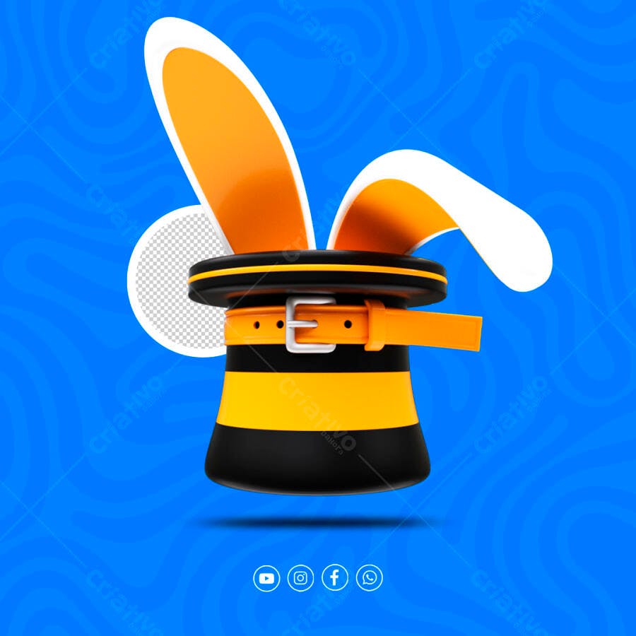 Selo 3D Páscoa Chapéu Magico Laranja e Preto