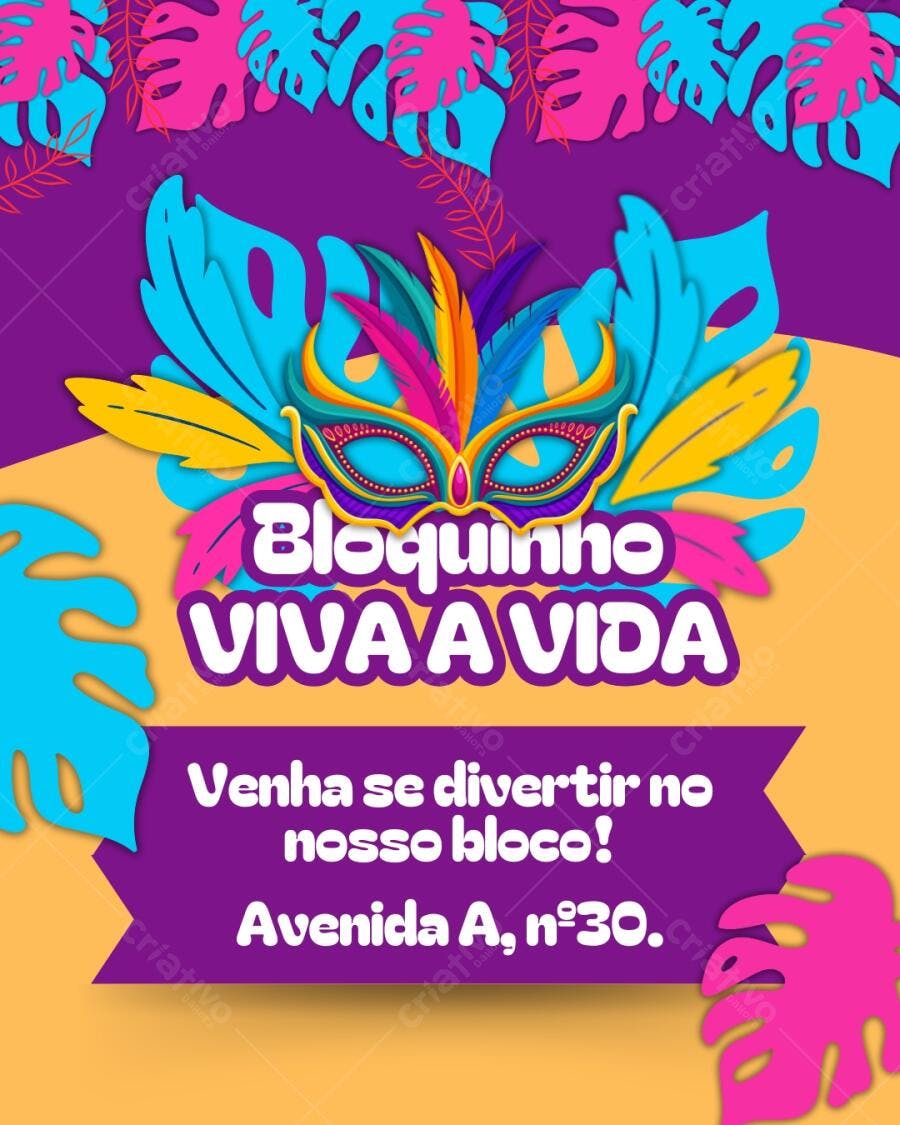 Convite Bloquinho Carnaval Vibrante Editável no Canva