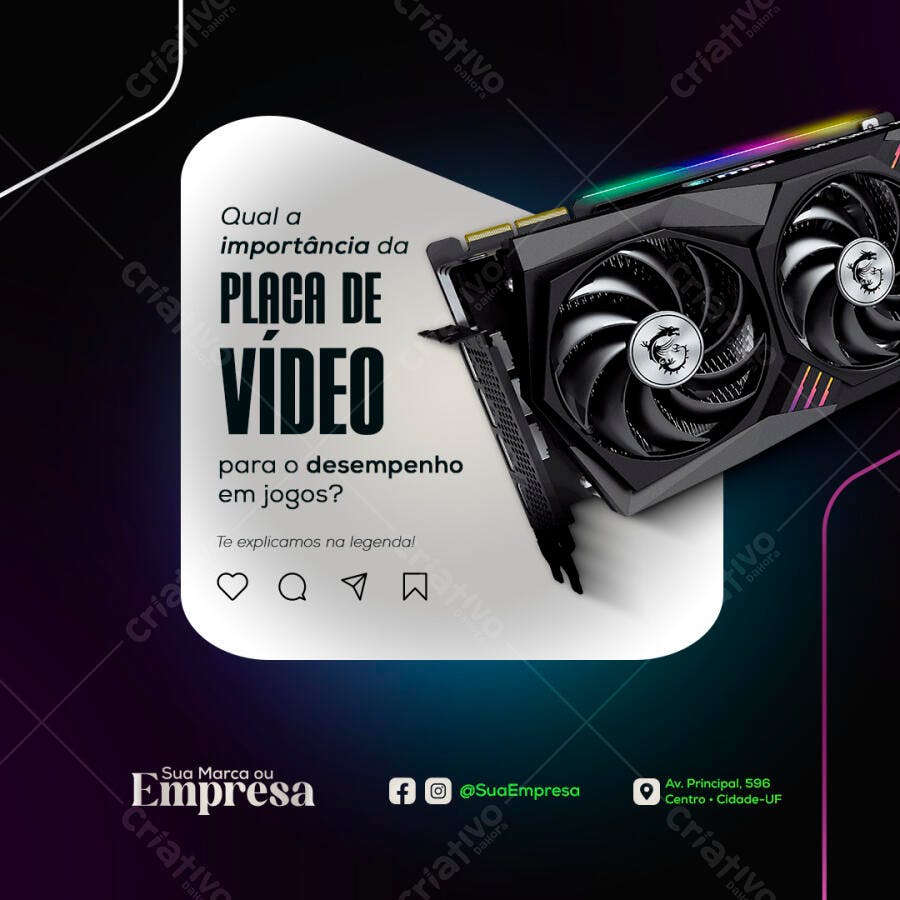 Post para Redes Sociais sobre Placa de Vídeo PSD Editável