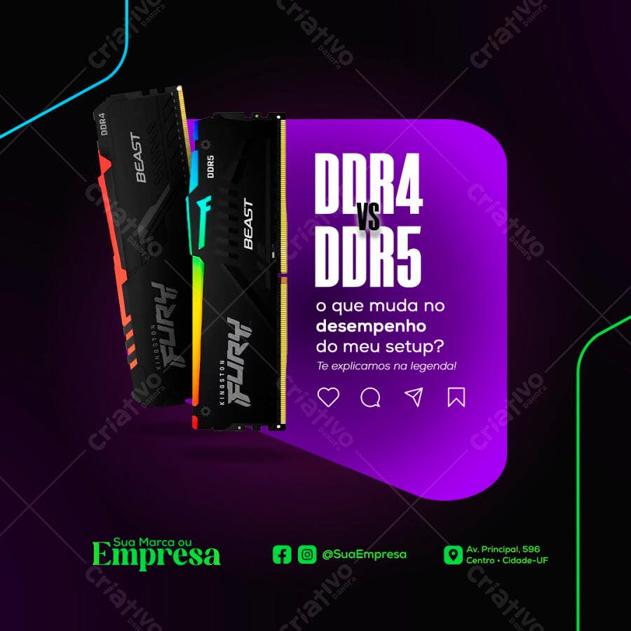 Post para Redes Sociais DDR4 vs DDR5 PSD Editável