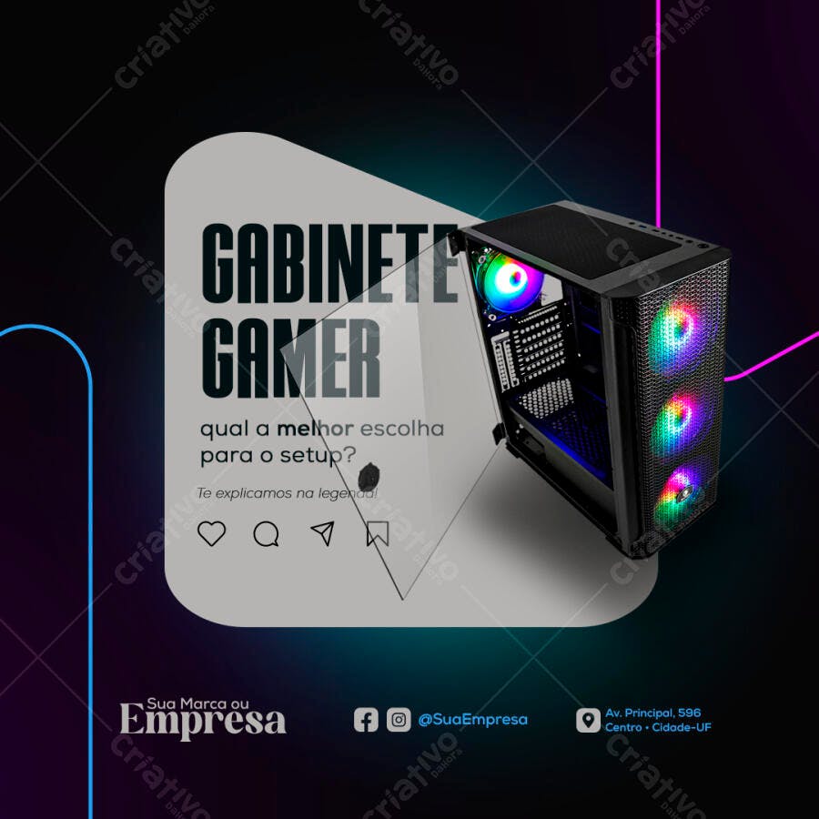 Post para Gabinete Gamer RGB PSD Editável