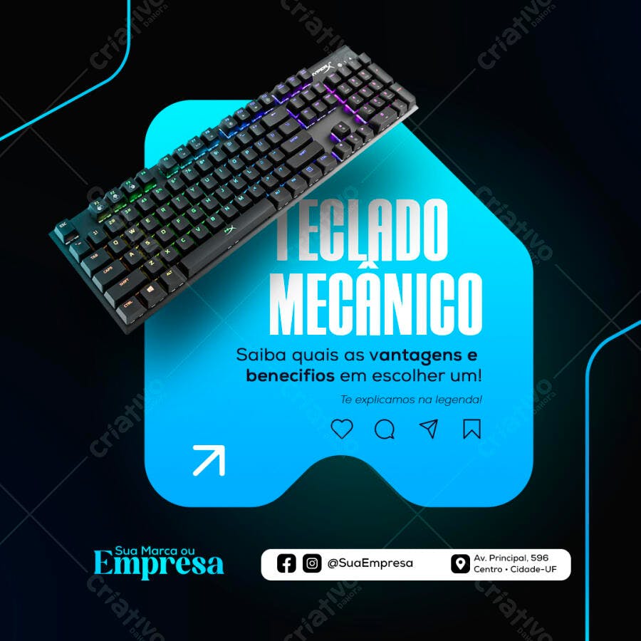Post para Redes Sociais Teclado Mecânico PSD Editável