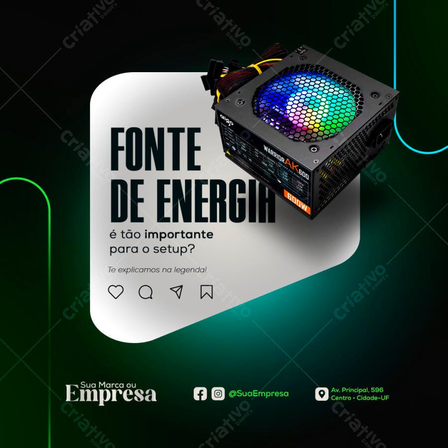 Post para Redes Sociais sobre Fonte de Energia PSD Editável