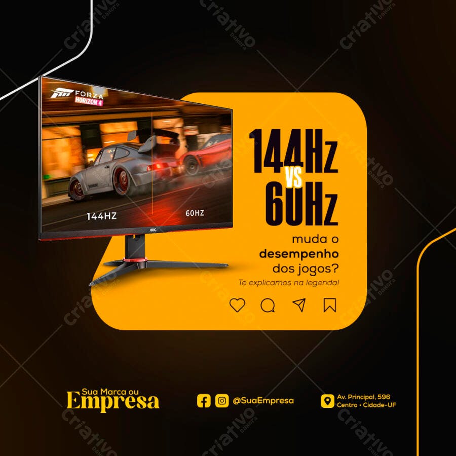 Banner Comparativo 144Hz vs 60Hz para Games PSD Editável
